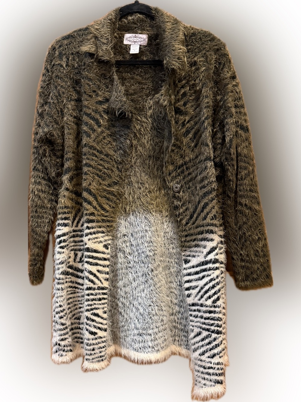 Oliver by Oscio Eyelash Knit Cardigan Sweater Zebra Animal Print, size M